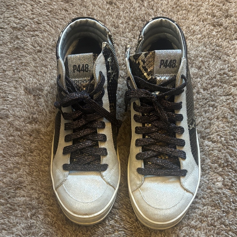 P448 High-Top Sneakers with Snakeskin and Glitter